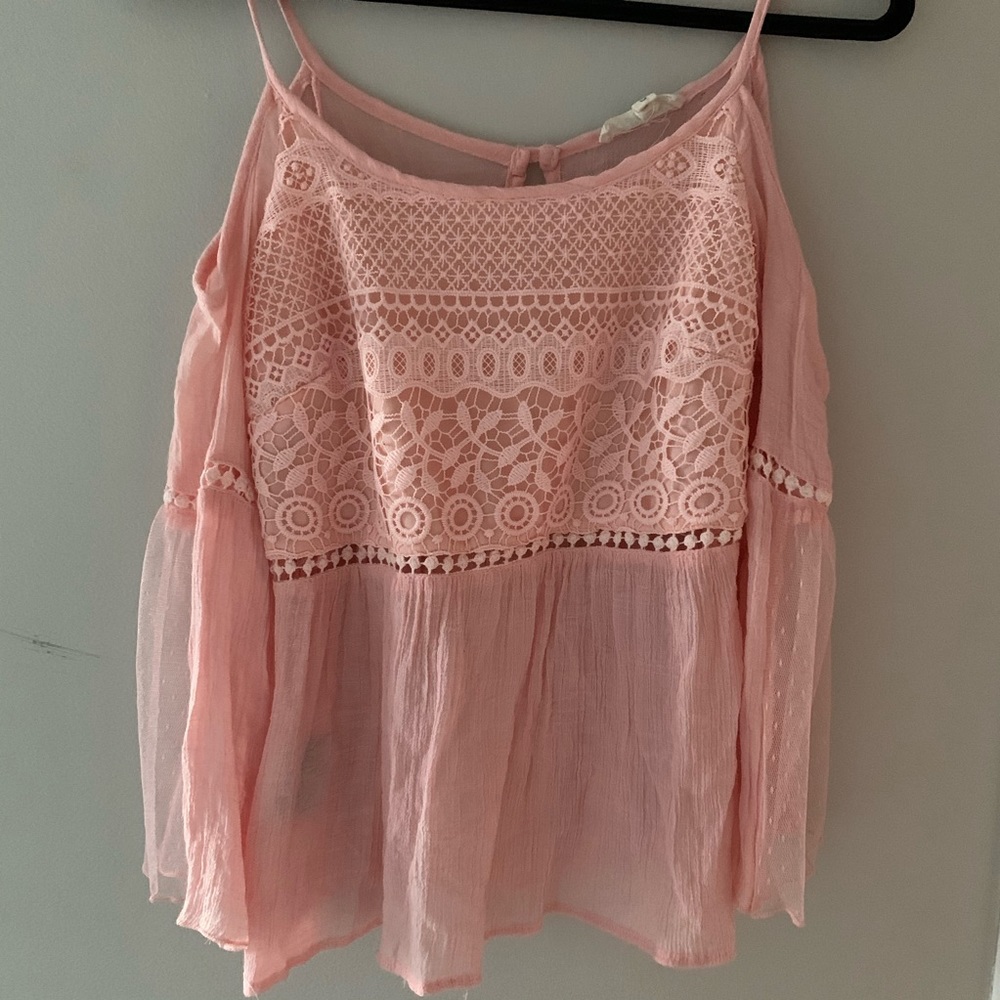 Vintage Cold Shoulder Pink Long Sleeve